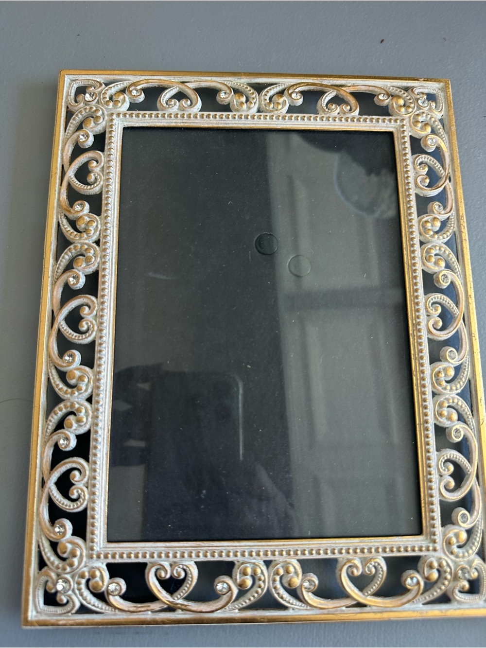 Source Unknown Gold and Silver Ornate Filigree Picture Frame
